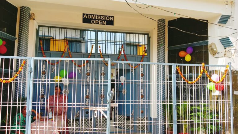 J.R.V. Institute school entrance gate decorated for admissions